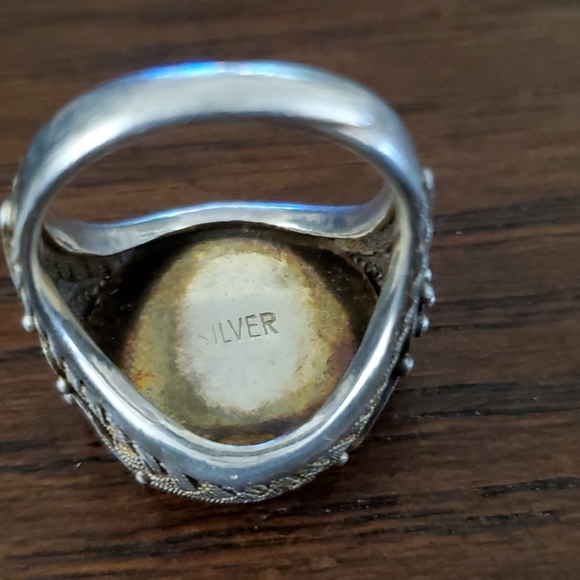 ANTIQUE STERLING SILVER  CORAL  RING - Picture 5 of 8